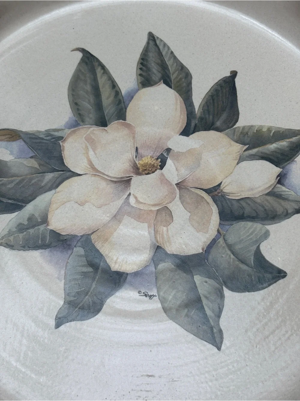 Vintage Casey Pottery Stoneware Pie Baking Dish with Magnolia Ruffled Edge